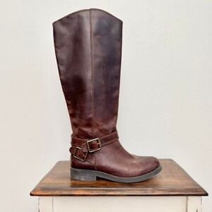 Lucky brand leather knee-high boots size 7.5 harness buckle